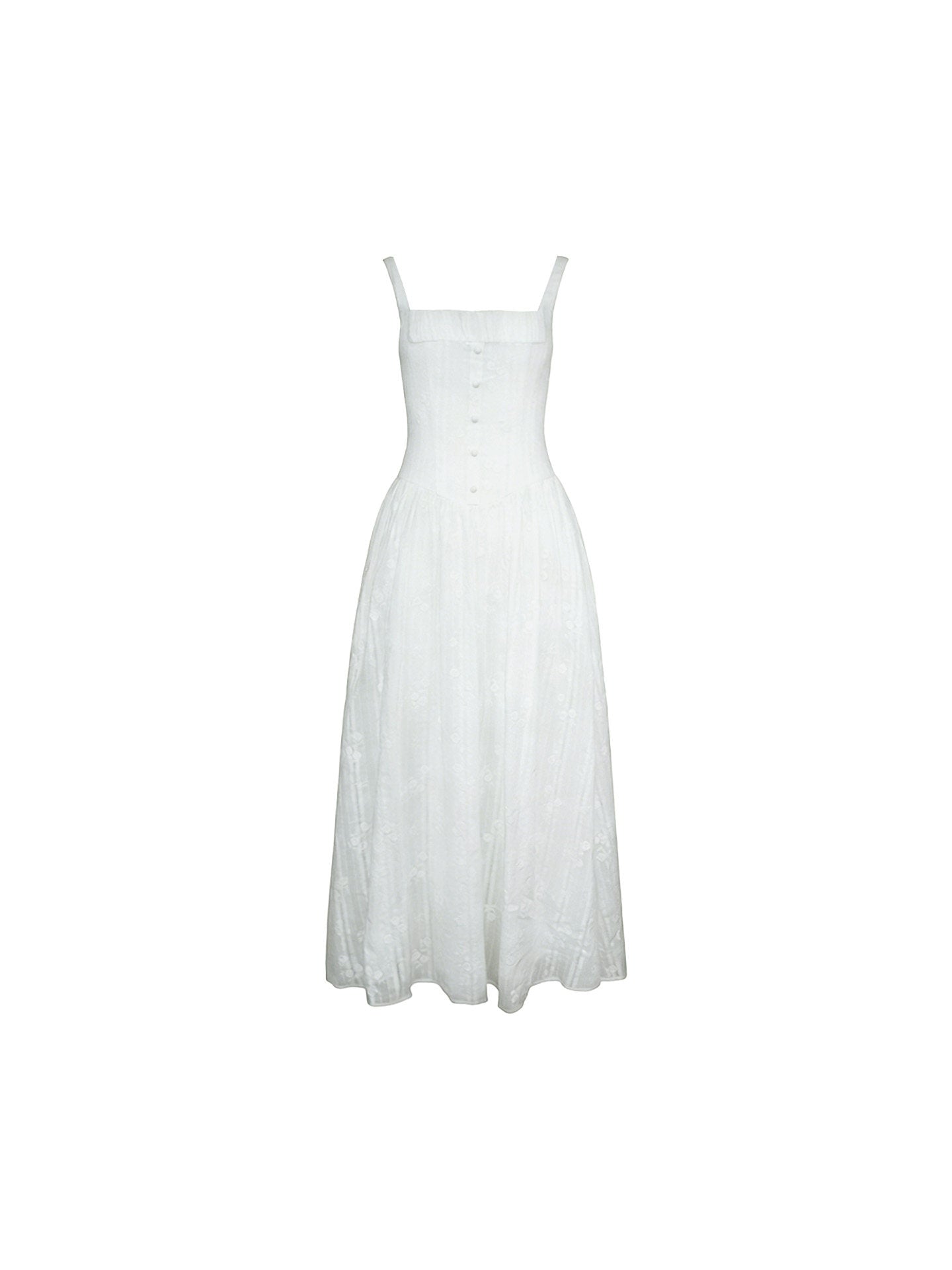Mountain White Tea Cotton Square-Neck Dress