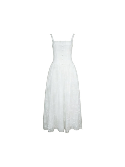 Mountain White Tea Cotton Square-Neck Dress