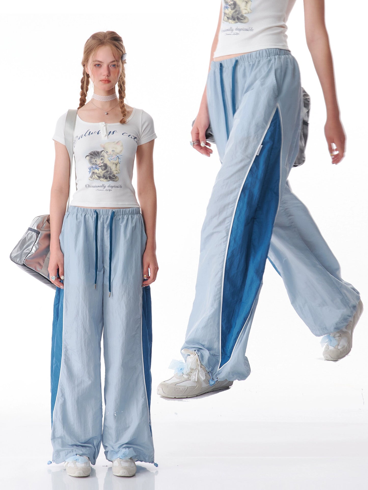 Contrast Wide-Leg Sports Pants | Slim Fit Quick-Drying American Retro Style