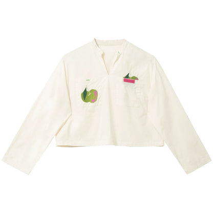 Green Apple Embroidery Shirt & Skirt Set