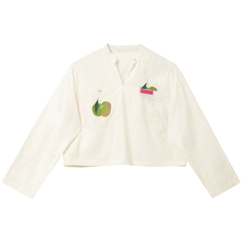 Green Apple Embroidery Shirt & Skirt Set