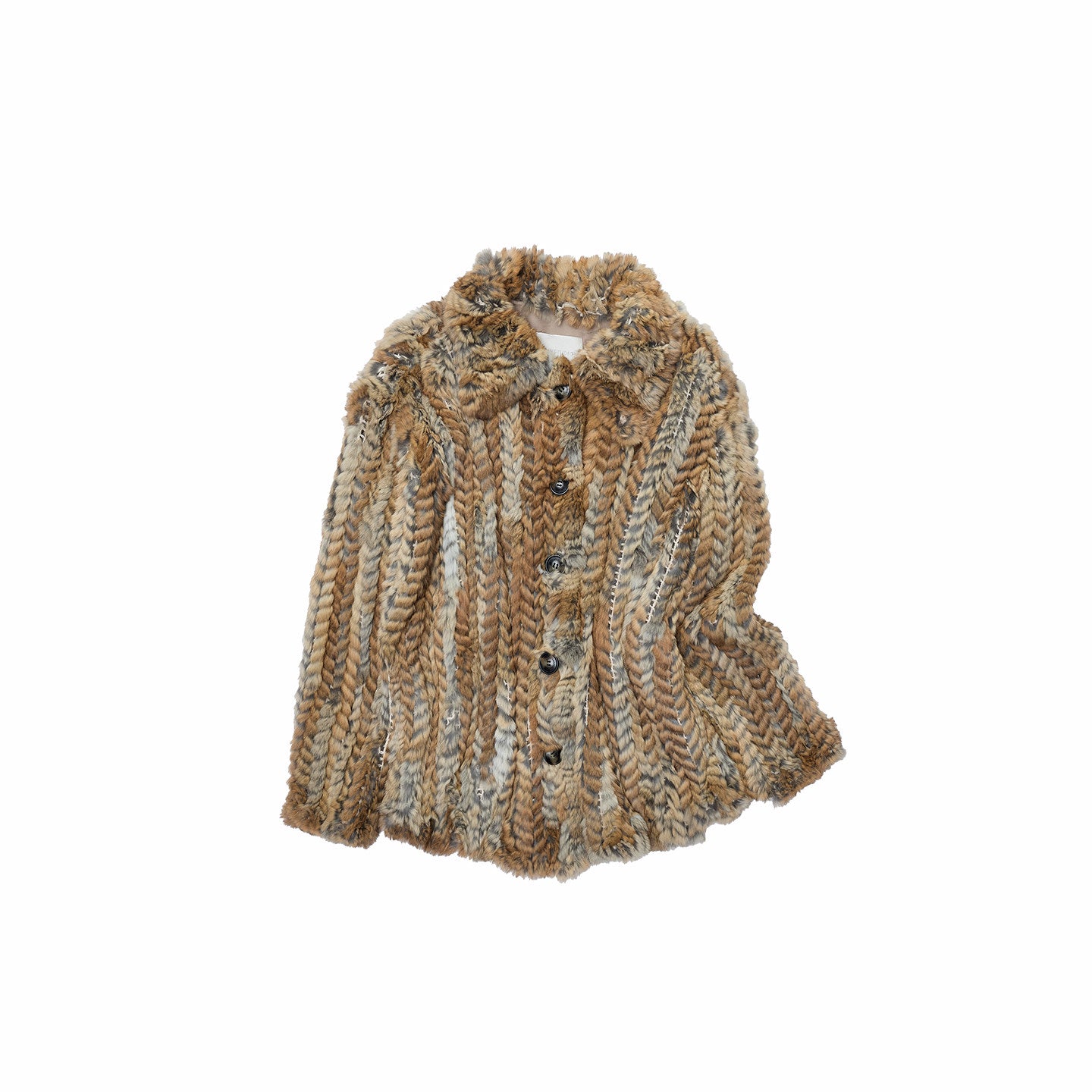 Color-Block Rabbit Fur Shirt Coat