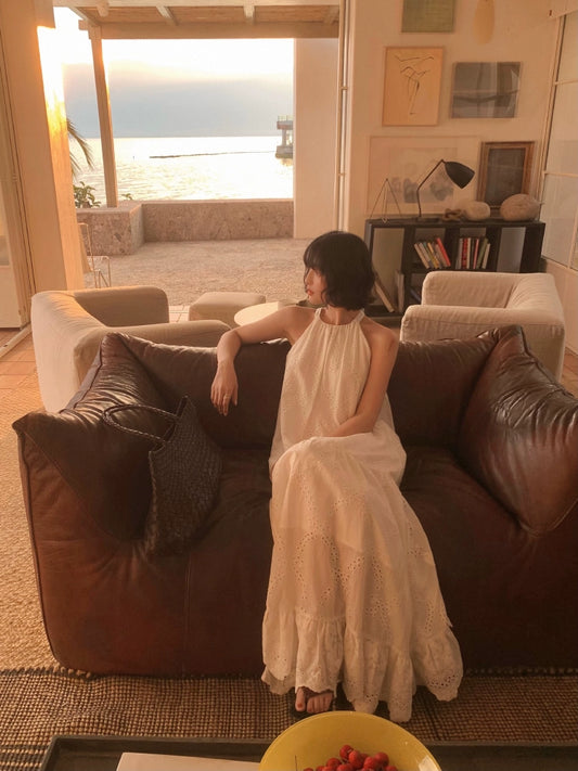 [Manye] French Retro Halterneck Maxi Dress – Resort Style