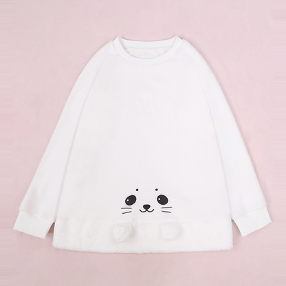 Seal-Themed Soft Long-Sleeve Set: Sweatshirt + Beret + Scarf + Bag