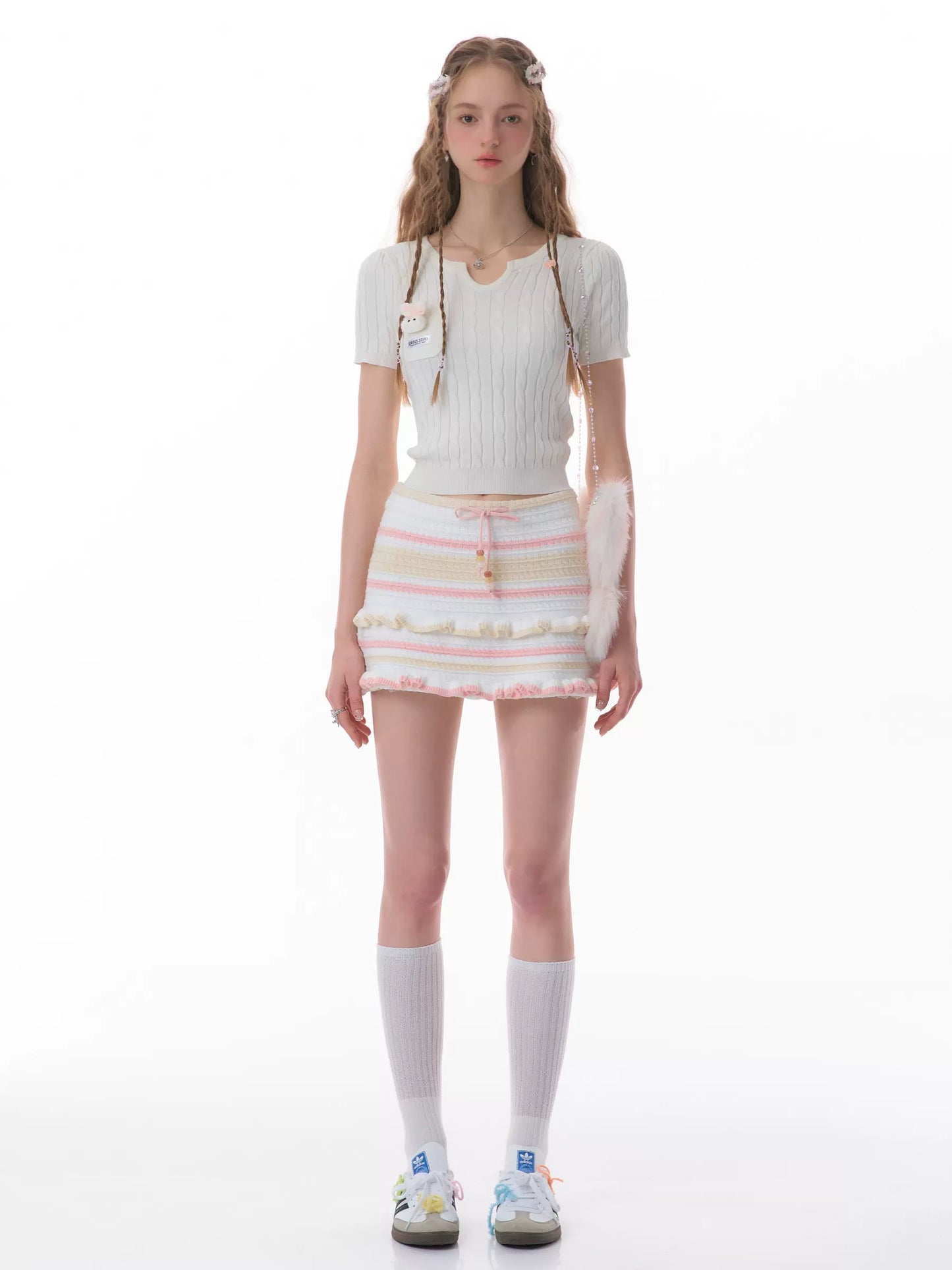 Striped Knit Skirt | High Waist Pink Contrast Slim Fit Summer Style