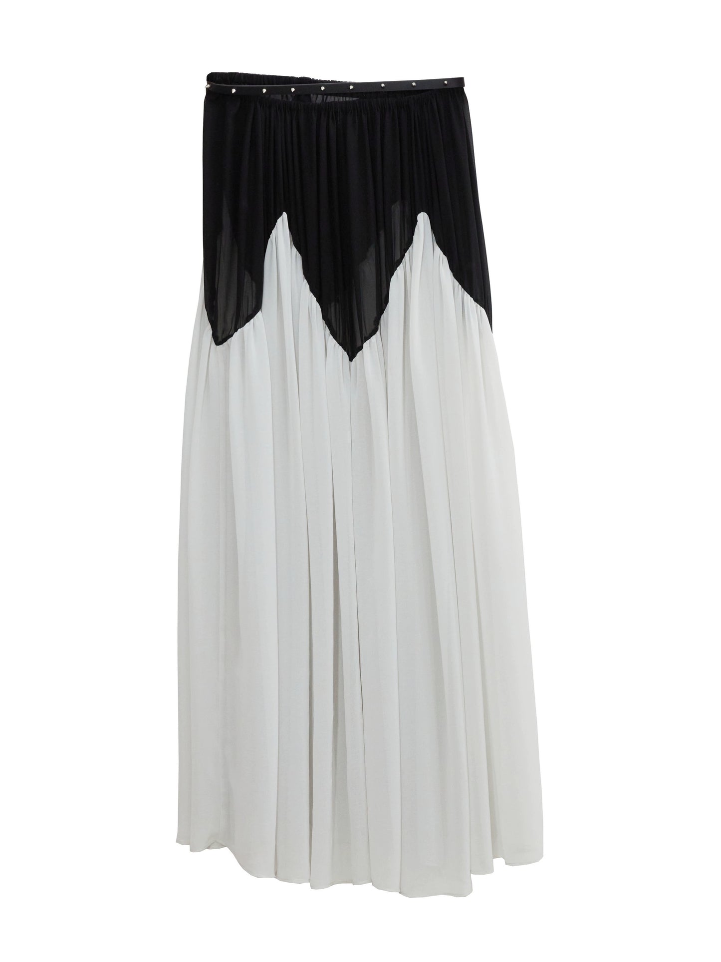 Contrasting Patchwork Rivet Long Chiffon Skirt