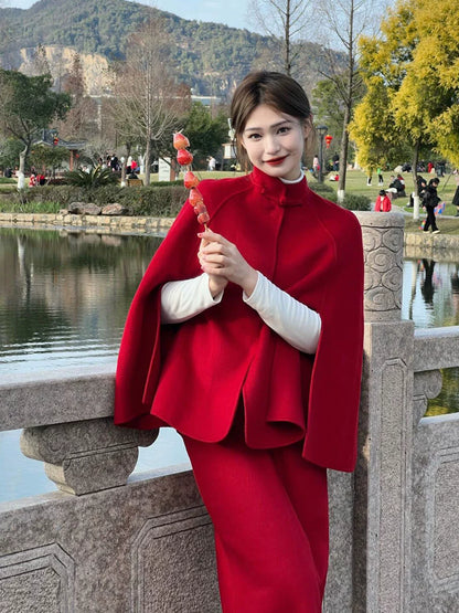 New Chinese Cashmere Suit – Luxury New Year’s Engagement Two-Piece Set