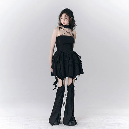 Ballet Nocturne Retro Punk Ruffle Edge Strappy Dress