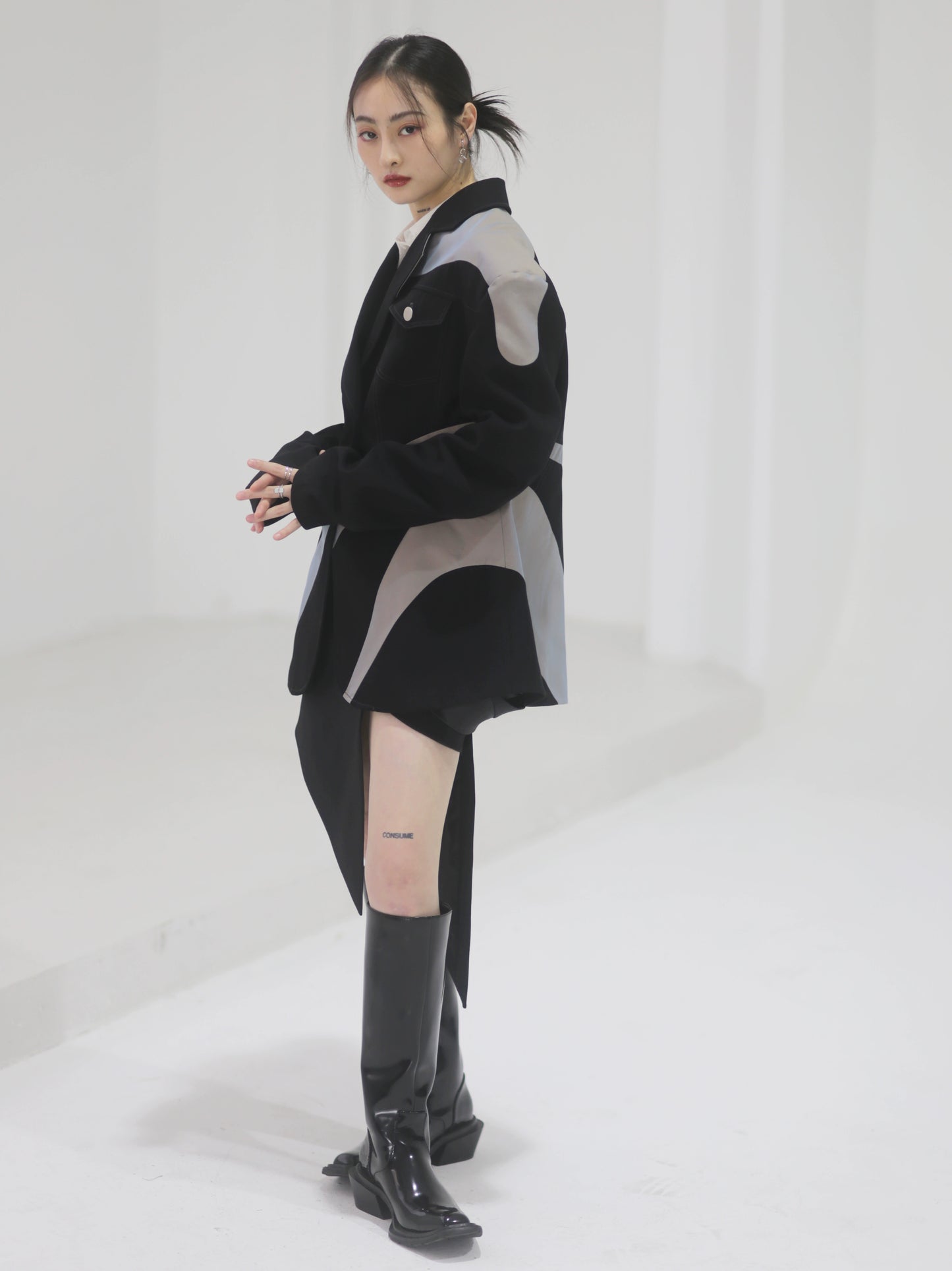 Origami Metal Bead Futuristic Suit Skirt