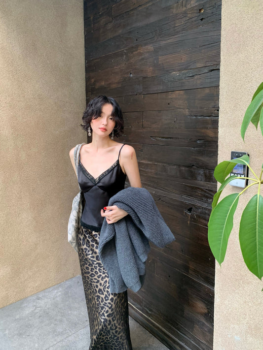 Elegant Lace Satin Camisole Top with Delicate Straps – Hong Kong Retro Autumn Style