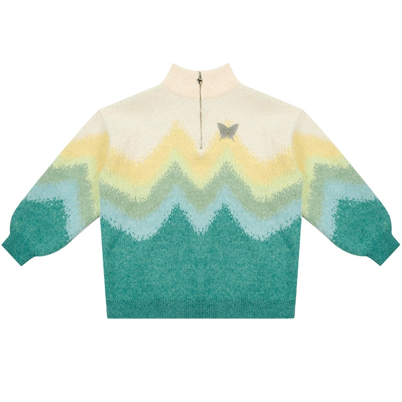 Wave Pattern Soft Wax Sweater | Loose Retro Half High Collar Design for Autumn/Winter