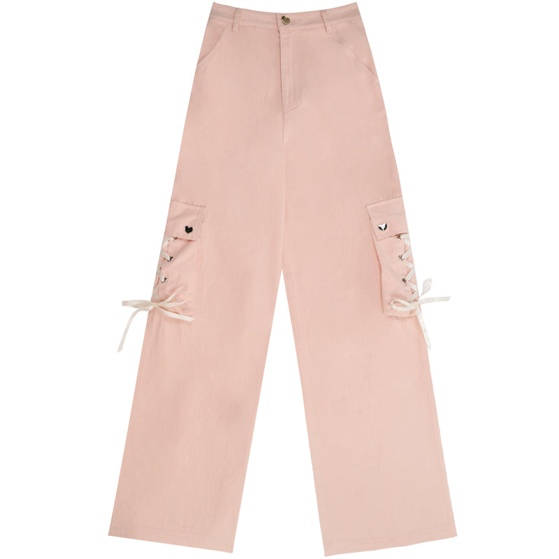 Pink High Waisted Wide Leg Workwear Pants - Women's