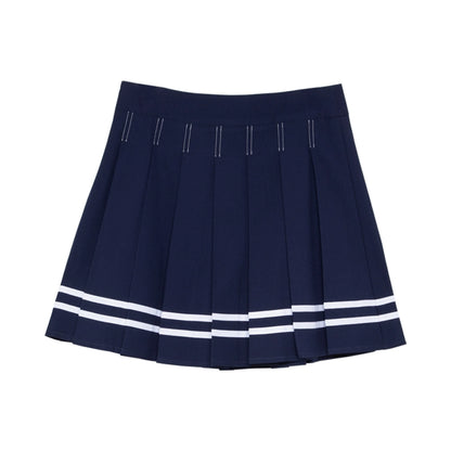 Retro Academy: Navy Tulip Print Shirt & Skirt Set