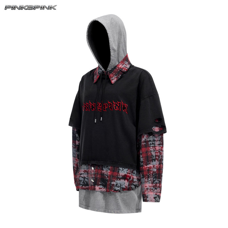 Three-Piece Layered Hooded Short-Sleeve Y2K Tee Set