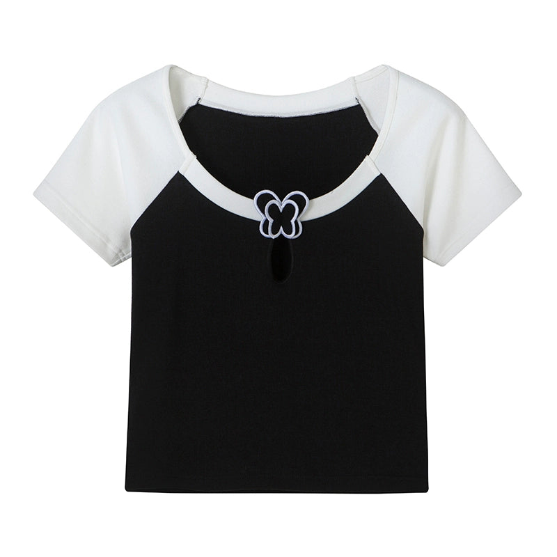 Butterfly Girl - Hollow Out T-shirt with Waistband