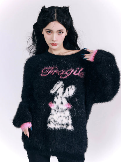 Soft Black Powder Rabbit Thickened Sweater