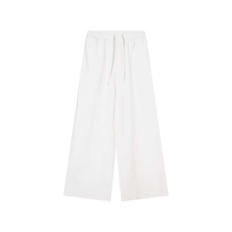 [Rose Accent] White Summer Two-Piece Set - Stylish Wide-Leg Pants