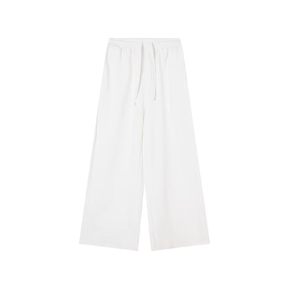 [Rose Accent] White Summer Two-Piece Set - Stylish Wide-Leg Pants