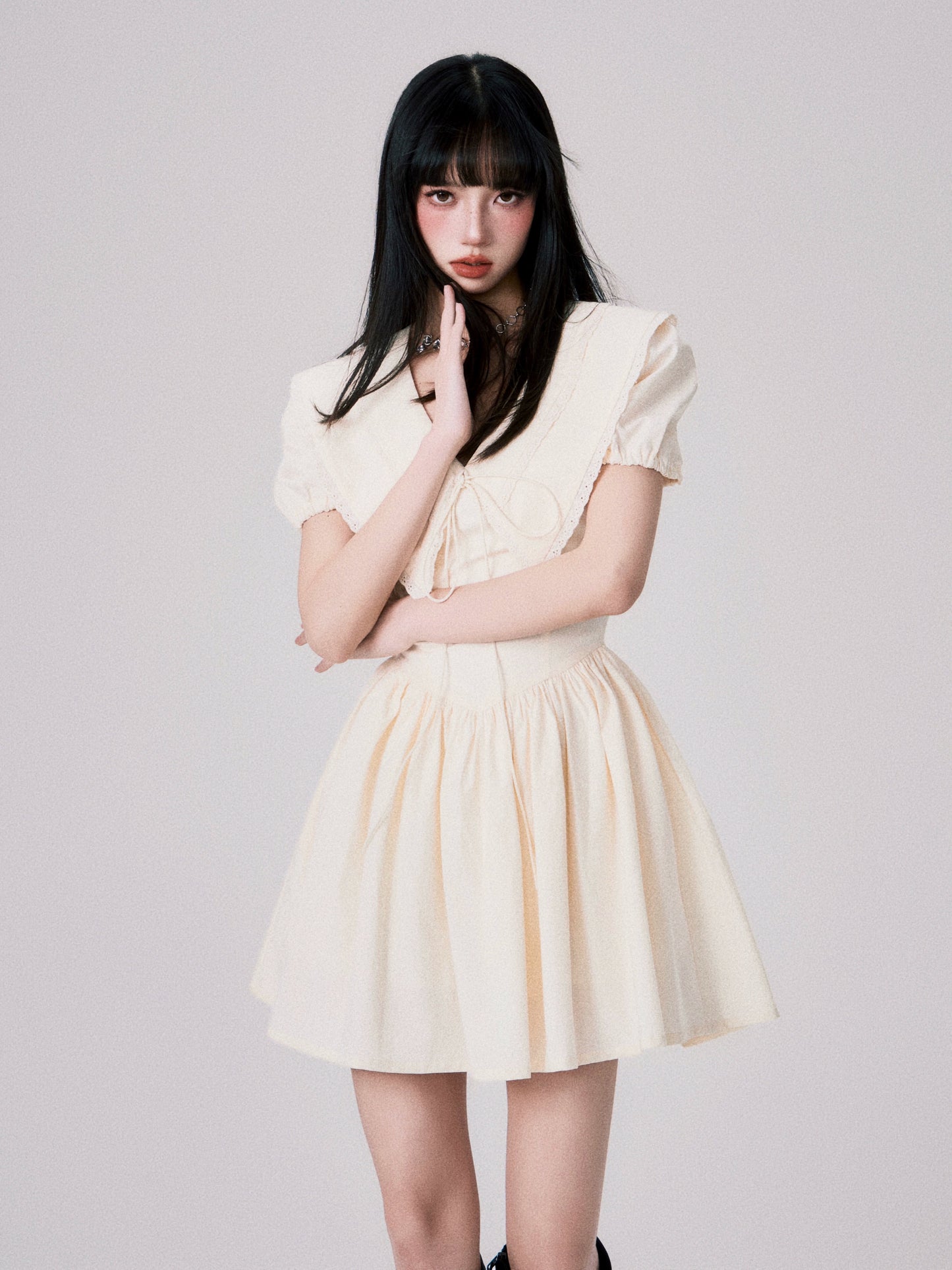 French Doll Neck Dress - Summer Puff Sleeve