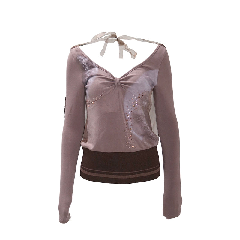 Printed Stretch-Knit Gauze Hooded Top – Soft Fit Style