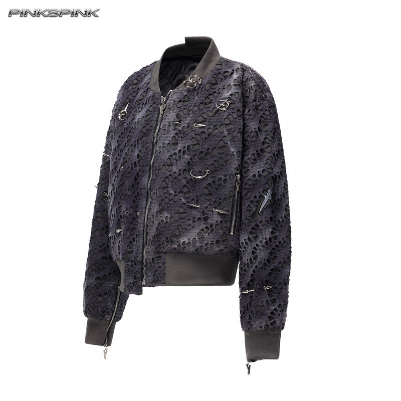 Electric Moon Blackmetal Patchwork Riveted Y2K Cotton Jacket