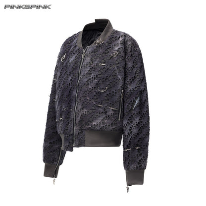 Electric Moon Blackmetal Patchwork Riveted Y2K Cotton Jacket