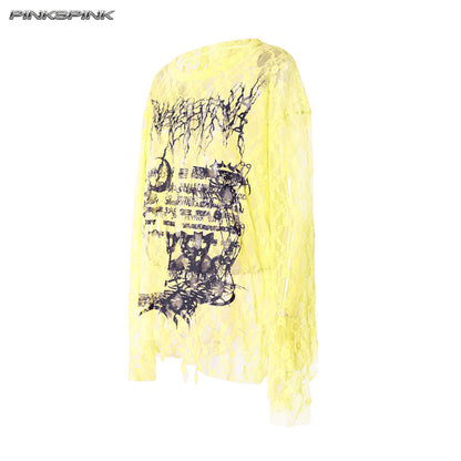 Electric Moon Thorn Cat Print Layered Y2K Unisex Tee