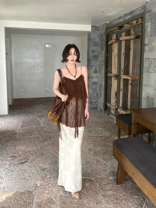 Tan Shi Yu Vintage Brown Tie-Front Camisole