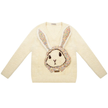 Apricot Rabbit V-neck Sweater | Soft Waxy Retro Knit Vest for Autumn/Winter