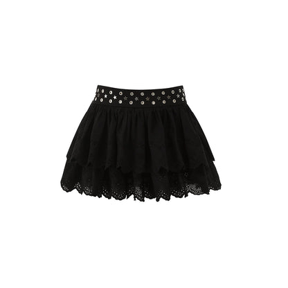 Vintage Star-Studded Jacquard Skirt – Double Layer Cake Silhouette