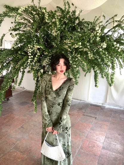 Deep Forest V-Neck Printed Maxi Dress