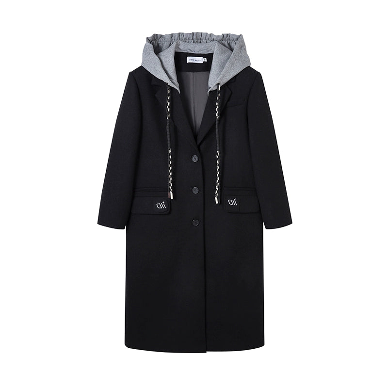 Detachable Hat - Woolen Mid-Length Coat