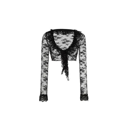 Ultra-Cropped Lace Cardigan – Fitted and Skin-Friendly with Hazy Texture