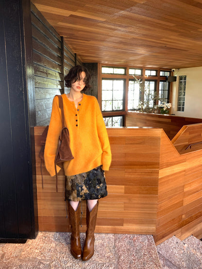 Retro Alpaca-Blend Button-Down Knit Sweater – Hong Kong Retro Autumn/Winter Style