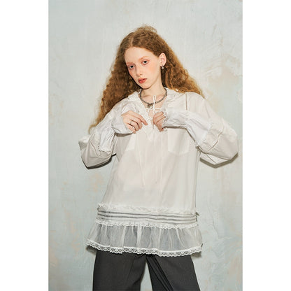 Pleated Lace Patchwork Top