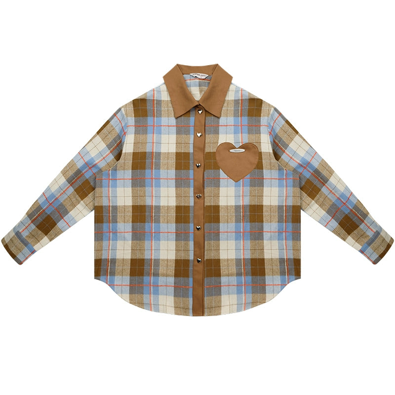 Love Print Checkered Shirt | Long Sleeve Retro Casual Style for Autumn/Winter