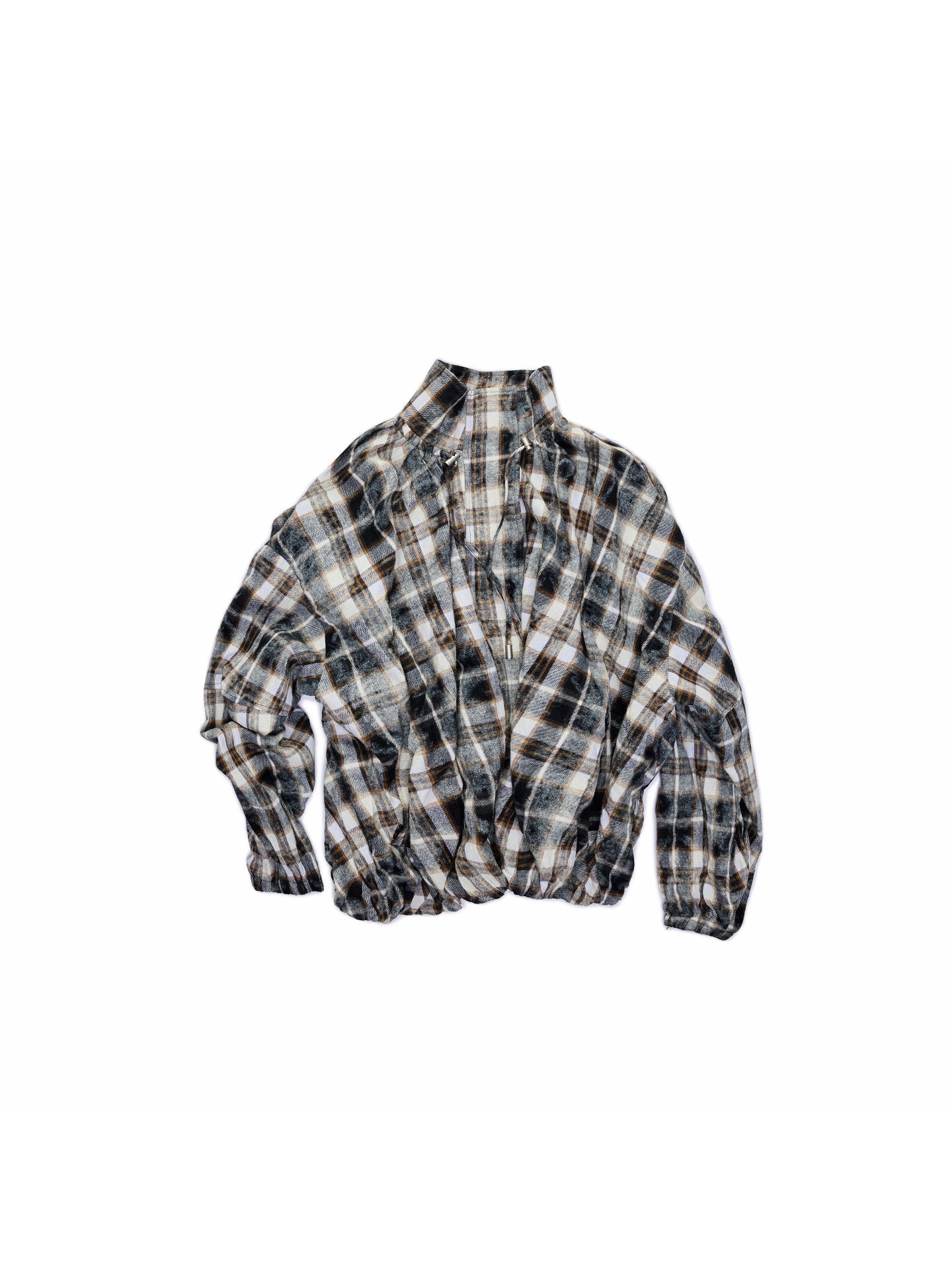 Plaid Pleated Stand-Collar Jacket