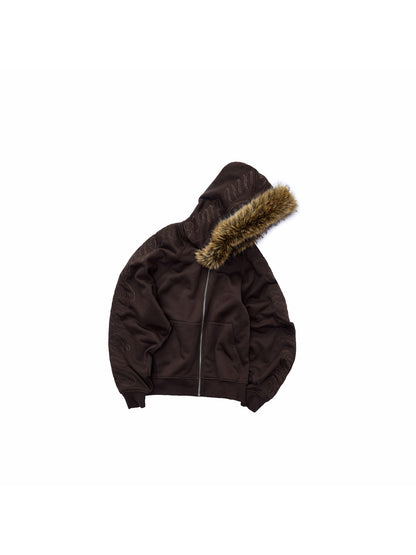 Embroidered Fur Hoodie & Sweatpants Set