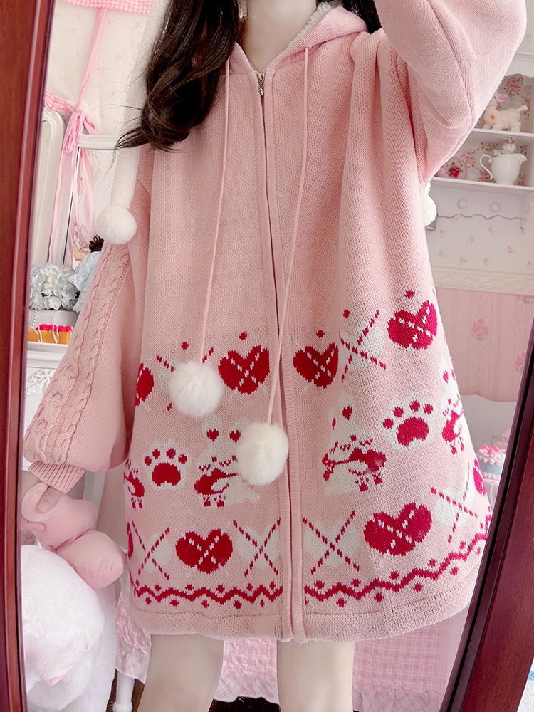 Rabbit Hug Soft Velvet Knitted Sweater Jacket