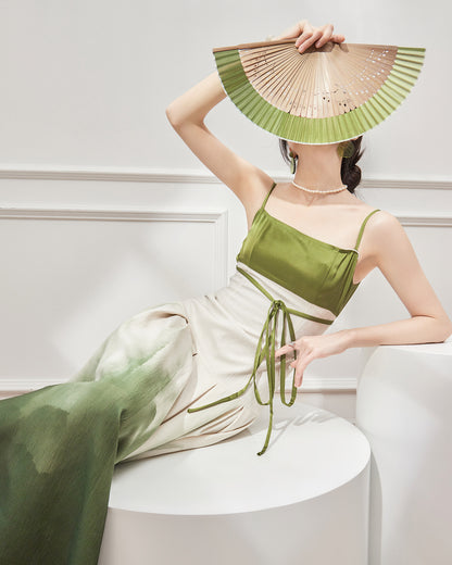 2023 Vintage Green Gradient Strap Dress