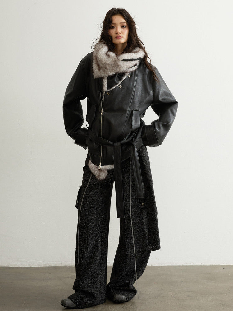 Detachable Fur Collar PU Leather Jacket | Urban Nomad Unisex Coat