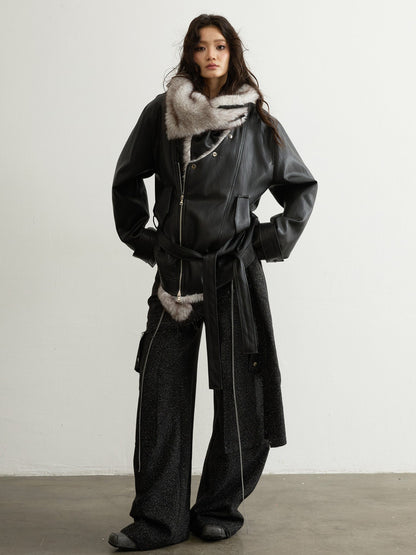 Detachable Fur Collar PU Leather Jacket | Urban Nomad Unisex Coat