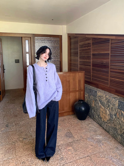 High-Waisted Loose Wide-Leg Jeans – Wine Noon Retro Fall/Winter 2025