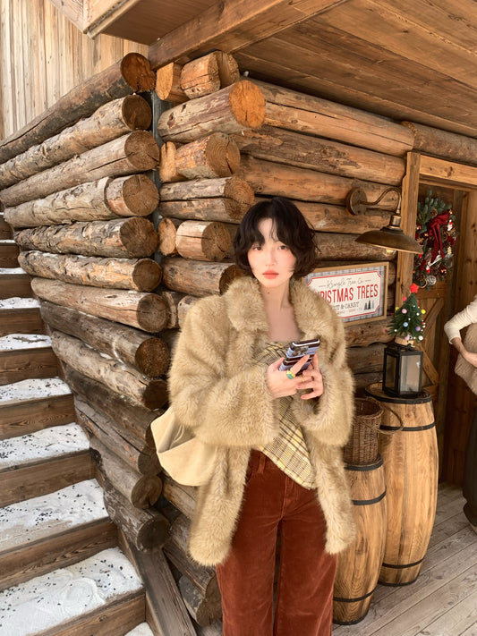 Luxe Eco Fur Coat with Classic Lapel
