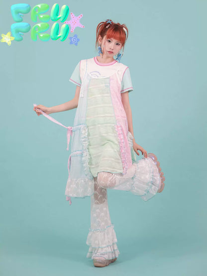 Gollum Store Original Girls' Lace Hollow-Out Patchwork Summer Niche Layered Strappy Camisole Dress