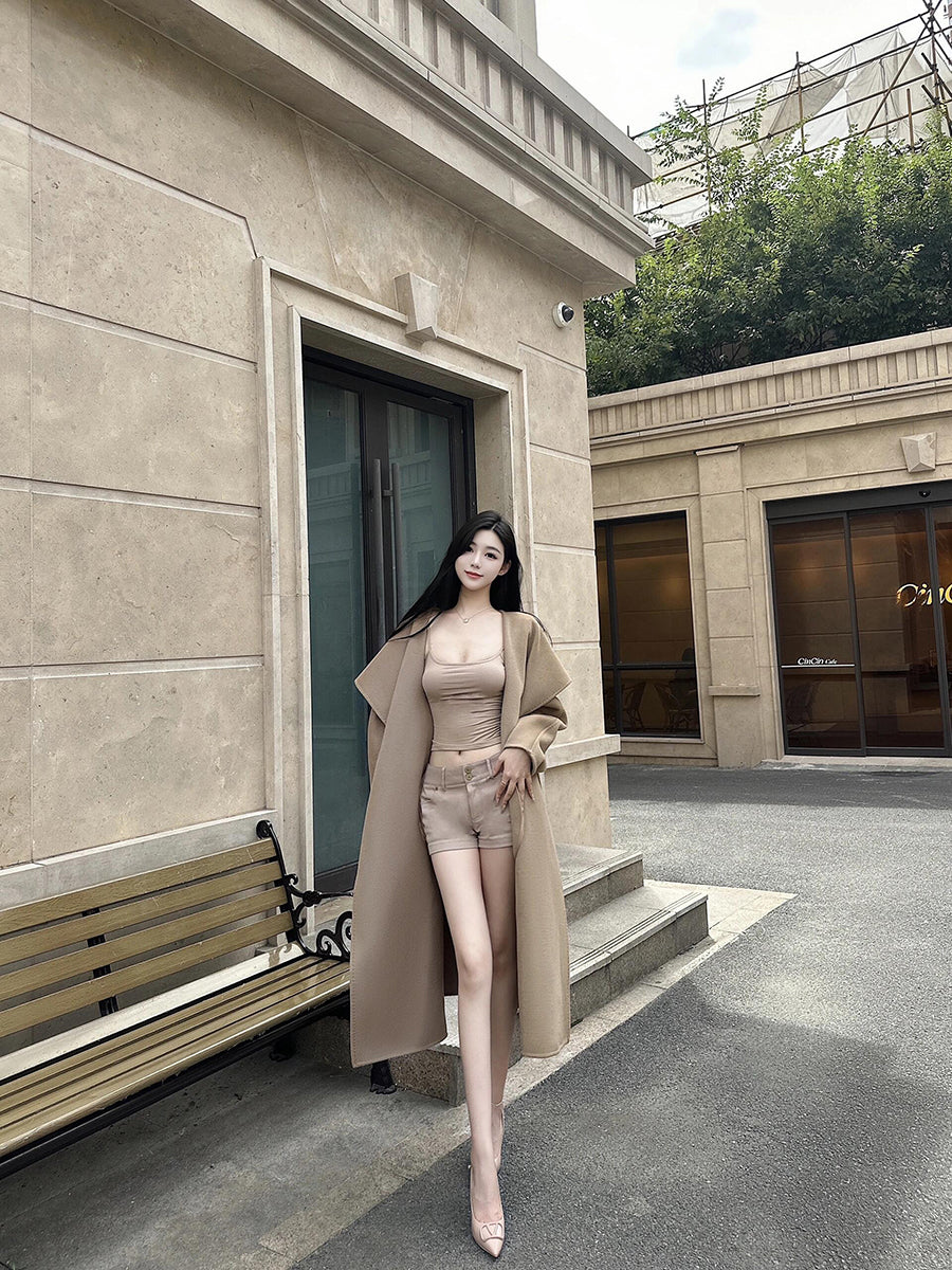 Camel Double-Faced Cashmere Coat – High-Quality Large Lapel Woolen Cape