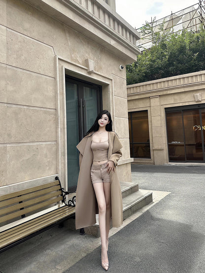 Camel Double-Faced Cashmere Coat – High-Quality Large Lapel Woolen Cape