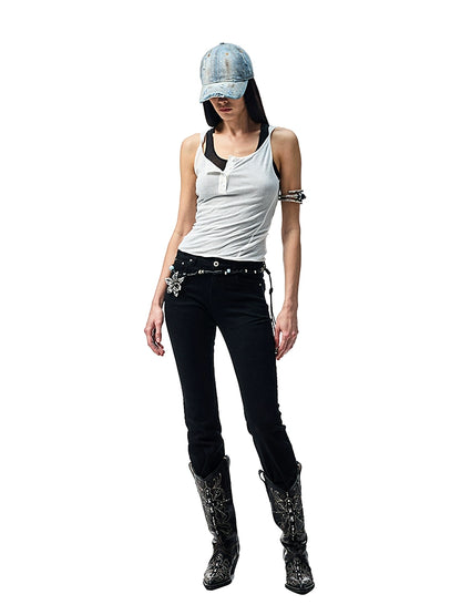 [Celebrity Style] Contrast U-Neck Racer Vest – Slim Fit Layered Base Top