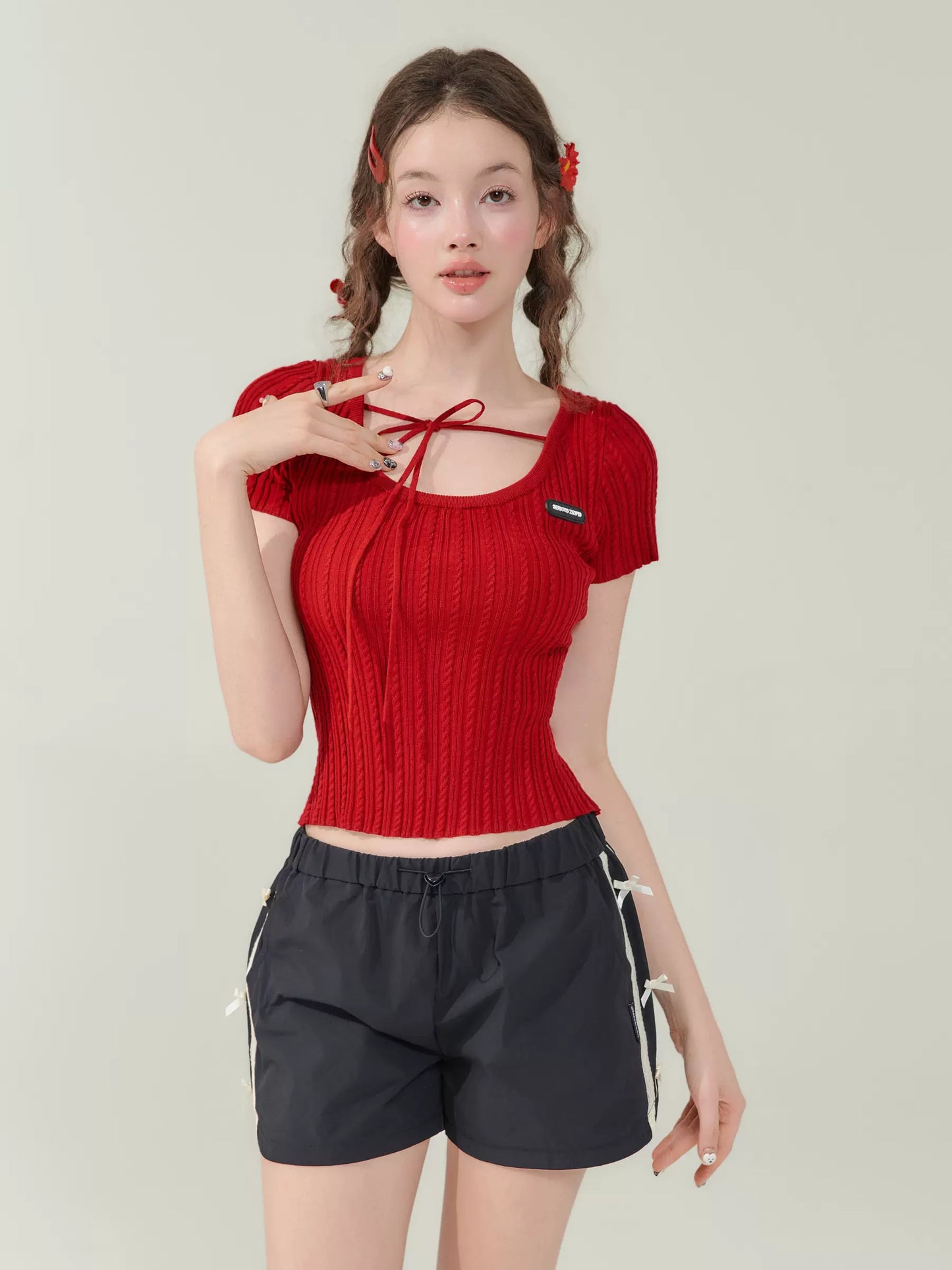 U-neck Strapped Slim Fit Crop Top | Retro Knitted Short Sleeve for Summer