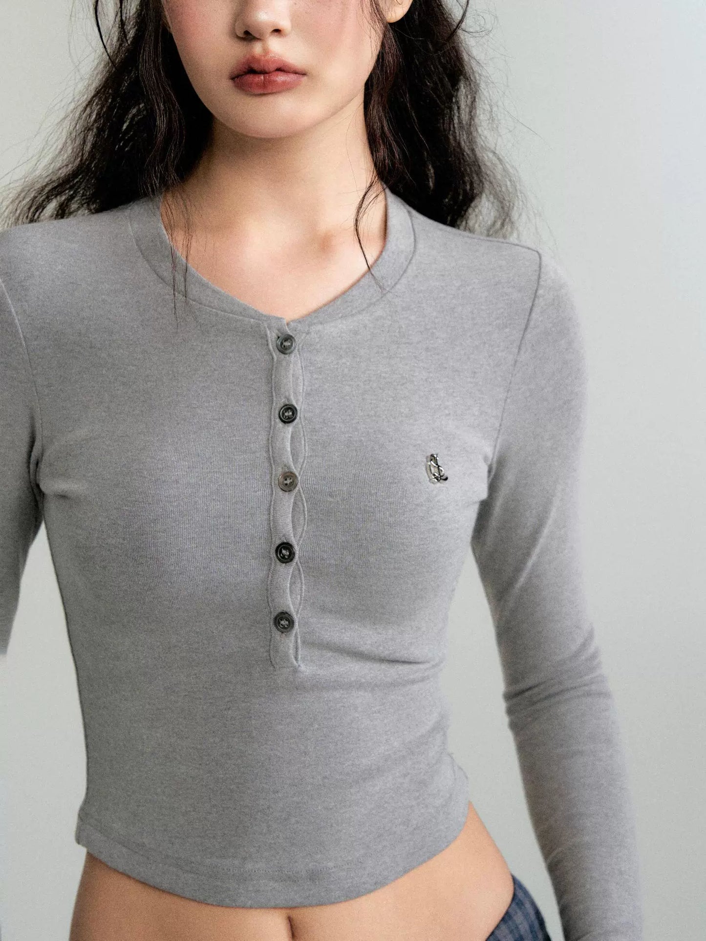 Vintage Henry Collar Slim Long Sleeve T-Shirt Base Layer